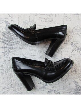 EUC Church’s Womens Pembrey Heel leather  Black Loafer Heels Pumps 38 / US 7.5